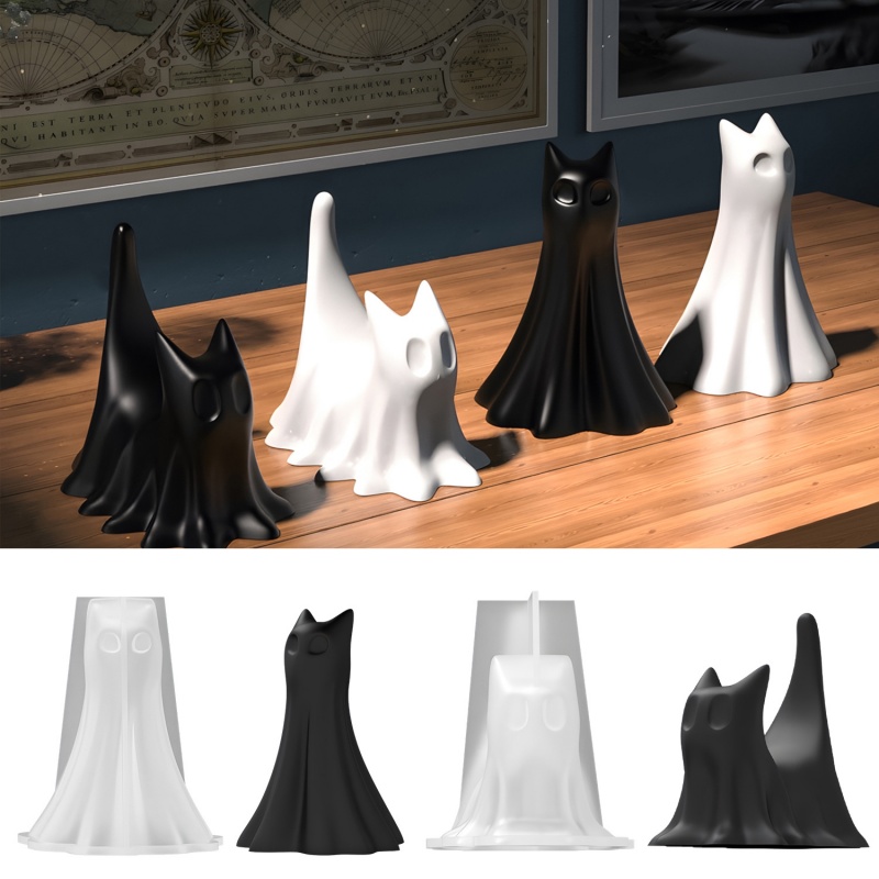 Silk Candle - Ghost Cat ฮาโลวีนเดสก์ท็อปเครื่องประดับพลาสเตอร์แม่พิมพ์ซิลิโคน DIY Handmade Aromatherapy