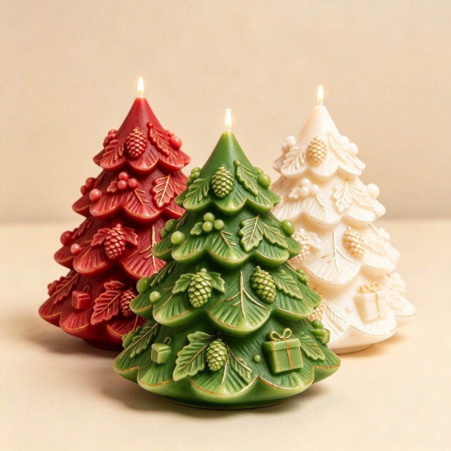 Candle Containers - กล่องของขวัญใหม่ปี 2026 แม่พิมพ์เทียนซิลิโคนรูปต้นคริสต์มาสและลูกสน แม่พิมพ์ปูนปลาสเตอร์สำหรับงานฝีมือเทียนตกแต่งคริสต์มาส DIY ของขวัญเทศกาล