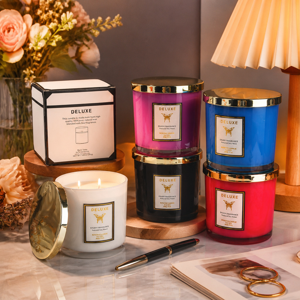 Soy Wax - เทียนหอมแก้วฝาทอง 400 กรัม สำหรับห้องนอนในบ้าน กลิ่นหอมติดทนนาน เทียนตกแต่งสร้างสรรค์จากขี้ผึ้งถั่วเหลือง