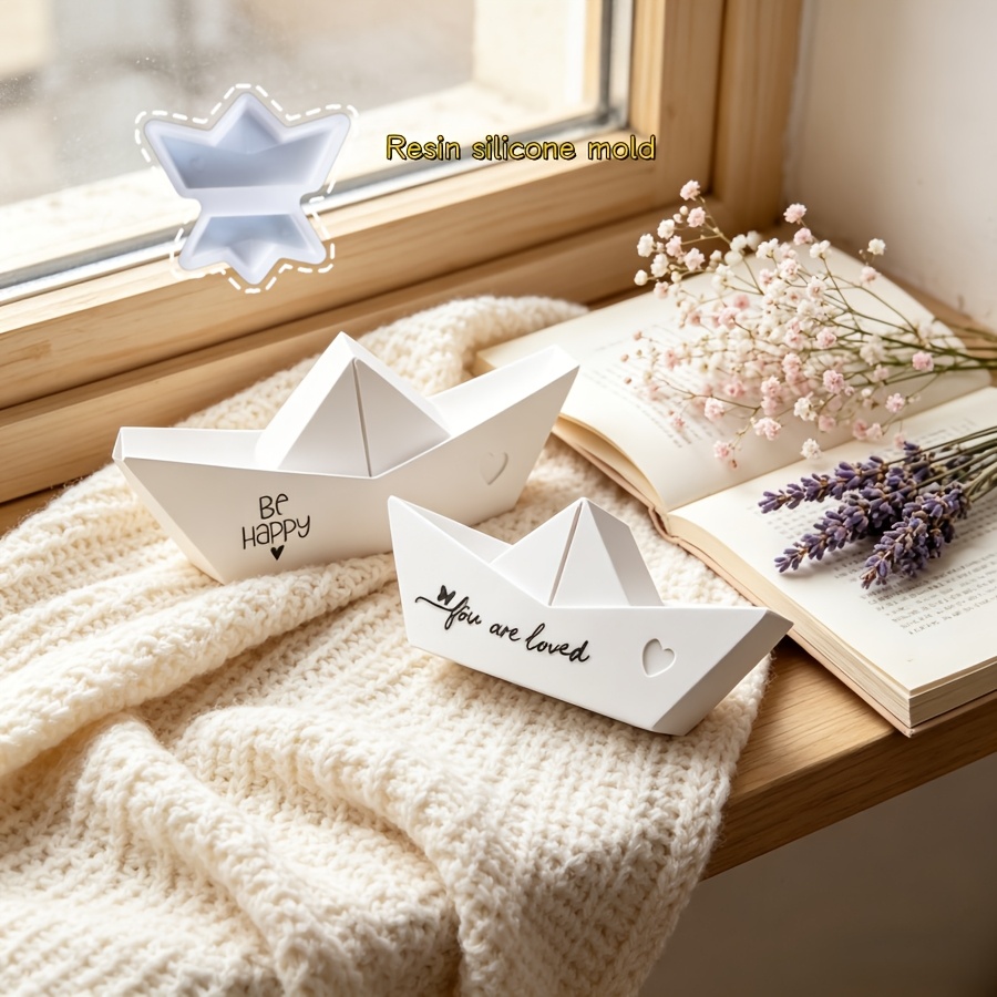 Candle Molds - 1/2 ชิ้น สำหรับทำแม่พิมพ์ตกแต่งรูปหัวใจคู่และเรือกระดาษ เหมาะสำหรับทำเทียนยิปซัมแบบหยด ผลิตภัณฑ์ แม่พิมพ์ซิลิโคน